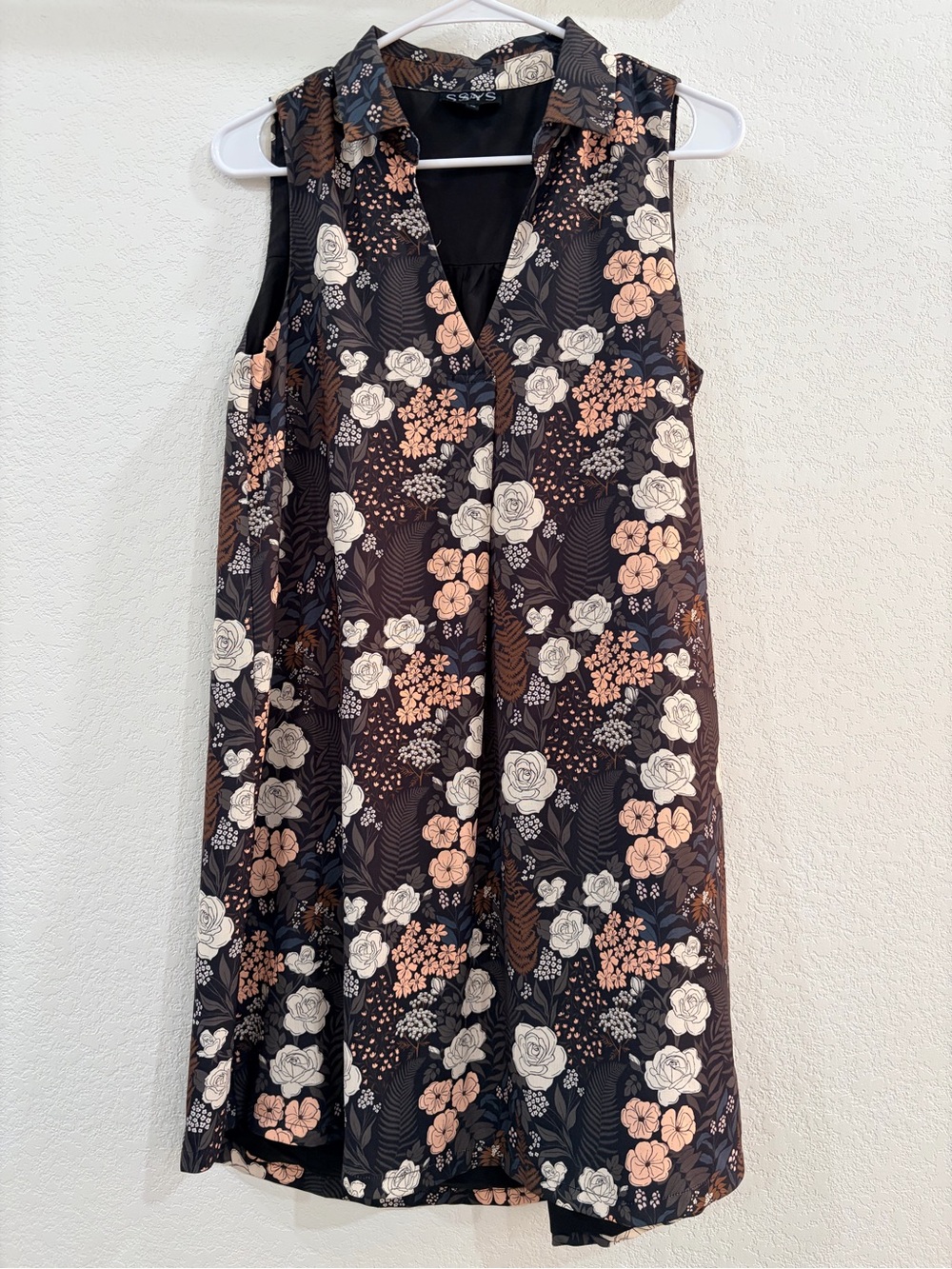Sleeveless Olive Floral A-Line Dress - Peach & Cream Bloom